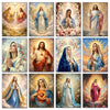 A collection of twelve paintings depicting Jesus and the Virgin Mary in various artistic styles.
