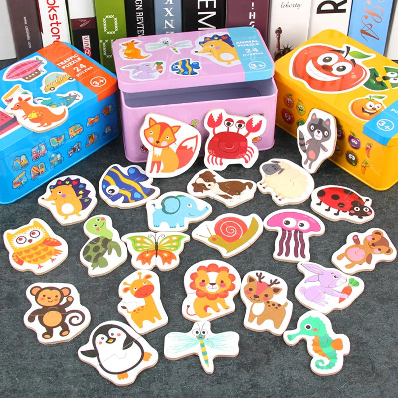 Montessori Wooden Animal Puzzle Set with Storage Box
