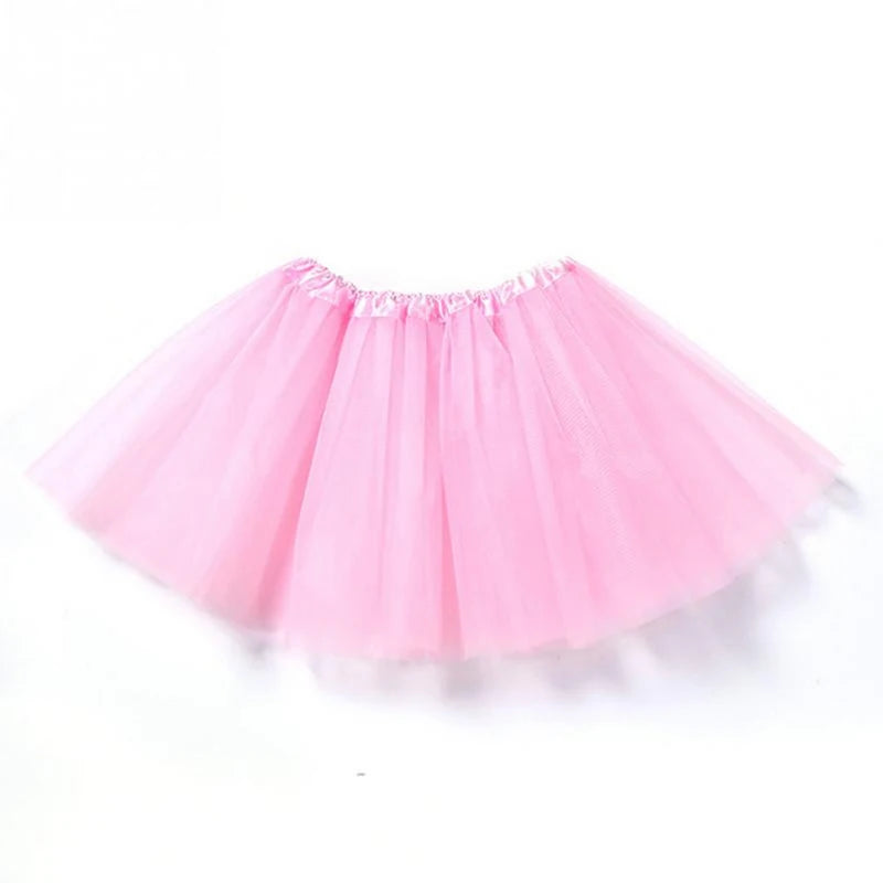 Pink three-layer tutu skirt for girls with a gathered waistband