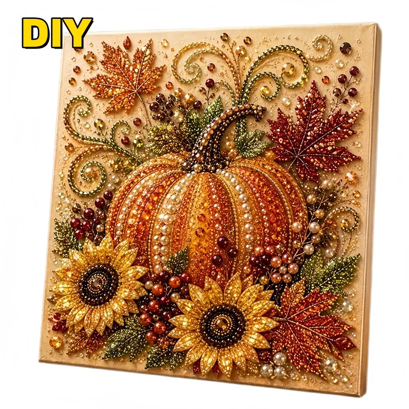 Autumn Pumpkin 5D Pearl Painting Kit with Frame