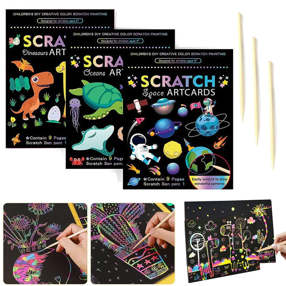 Rainbow Scratch Art Paper Set for Kids – DIY Graffiti & Drawing Activity Book