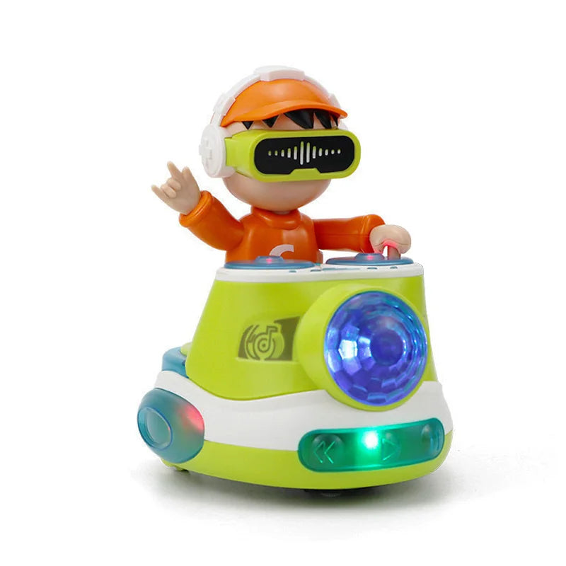 Voiture DJ orange et blanche interactive pour enfants avec lumières musicales et un pare-soleil.