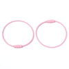 A pair of pink stainless steel wire keychain rings with screw locks.