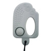 A white silicone chew necklace with textured grips and a black cord.