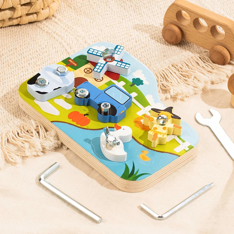 Farm Animal Wooden Screw Puzzle Toy Set with Child-Safe Tools