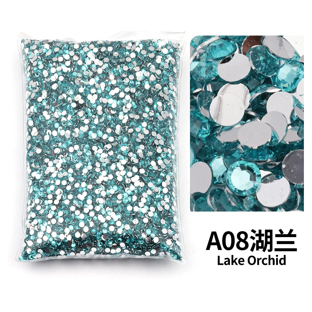 Bag of teal and silver flat-back resin rhinestones for DIY craft and nail art