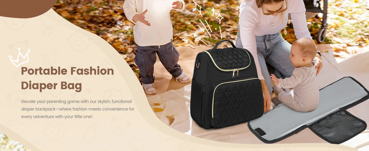 Foldable 4-in-1 Diaper Bag Backpack with Changing Pad