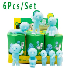 A set of six glow-in-the-dark mini fitness figurine collectibles packaged in green boxes.