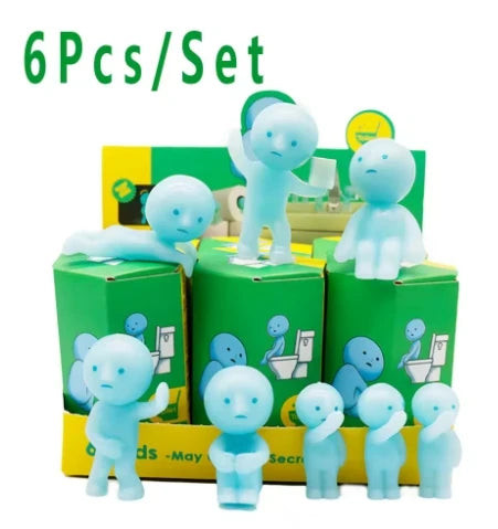 A set of six glow-in-the-dark mini fitness figurine collectibles packaged in green boxes.