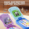 A set of educational talking puzzle phones for toddlers in purple and blue colors.