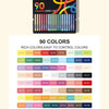 A box of 90 colors of acrylic gel pens for drawing and journaling, showing various colored pens.