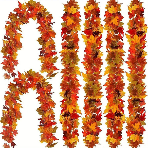 Artificial fall maple leaf garland in vibrant autumn colors for seasonal decor