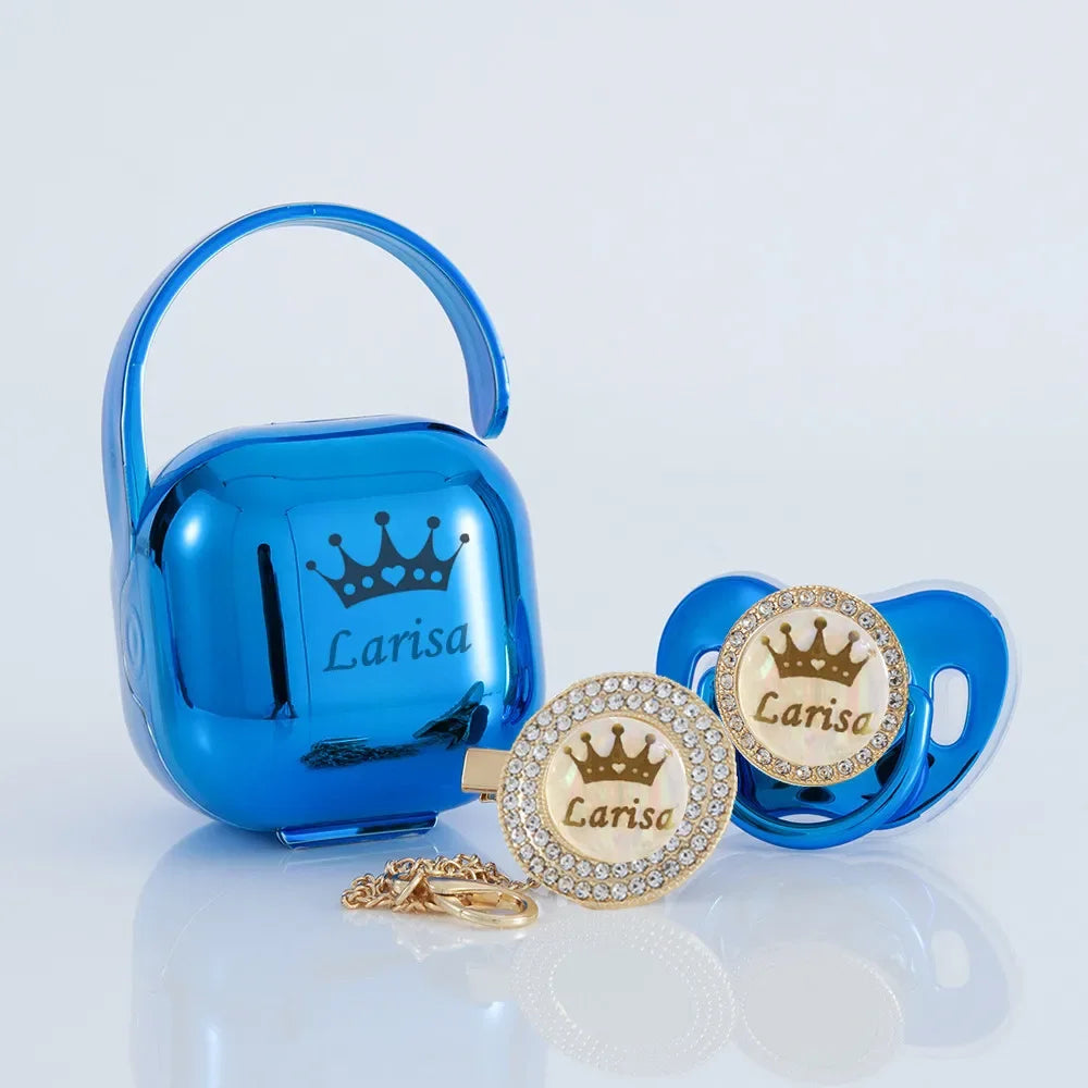 Personalized Rhinestone Pacifier & Clip Gift Set with Box