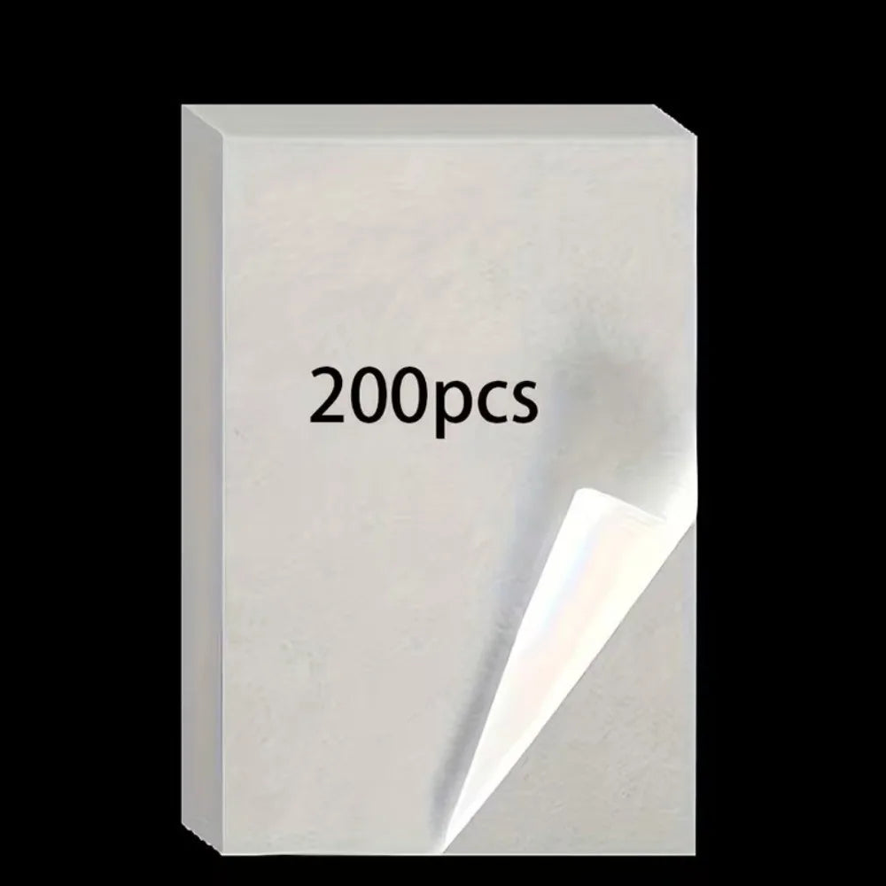 A white rectangular block with the text 200pcs printed on it, showing a corner cut.