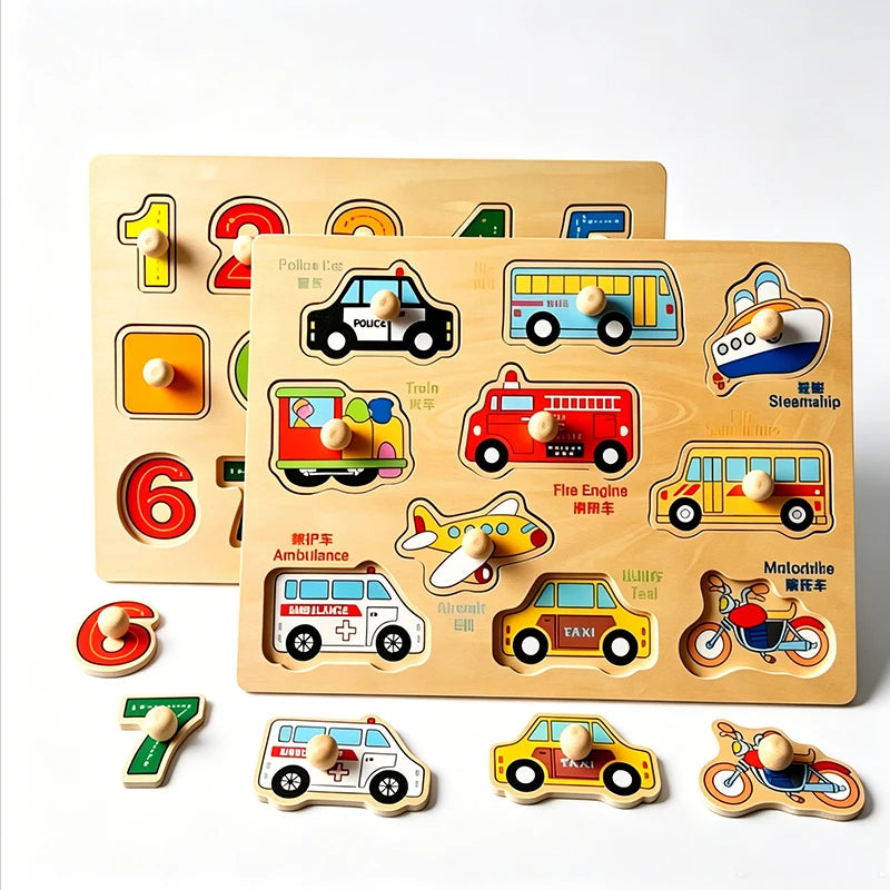 Wooden Alphabet & Number Peg Puzzles for Toddlers