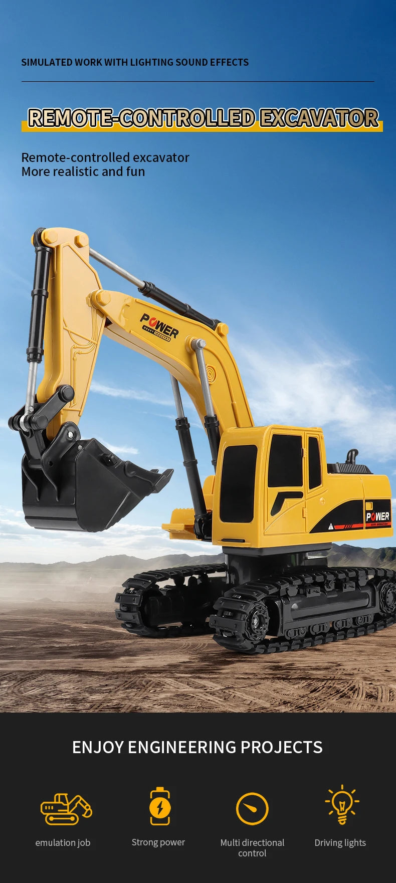 2.4G Remote Control Excavator with Lights and Sound Effects