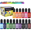 A set of 16 colors of liquid candle and soap dye pigments for crafting.
