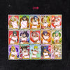 A collection of 25 numbered anime character cards displayed in a row on a dark surface.