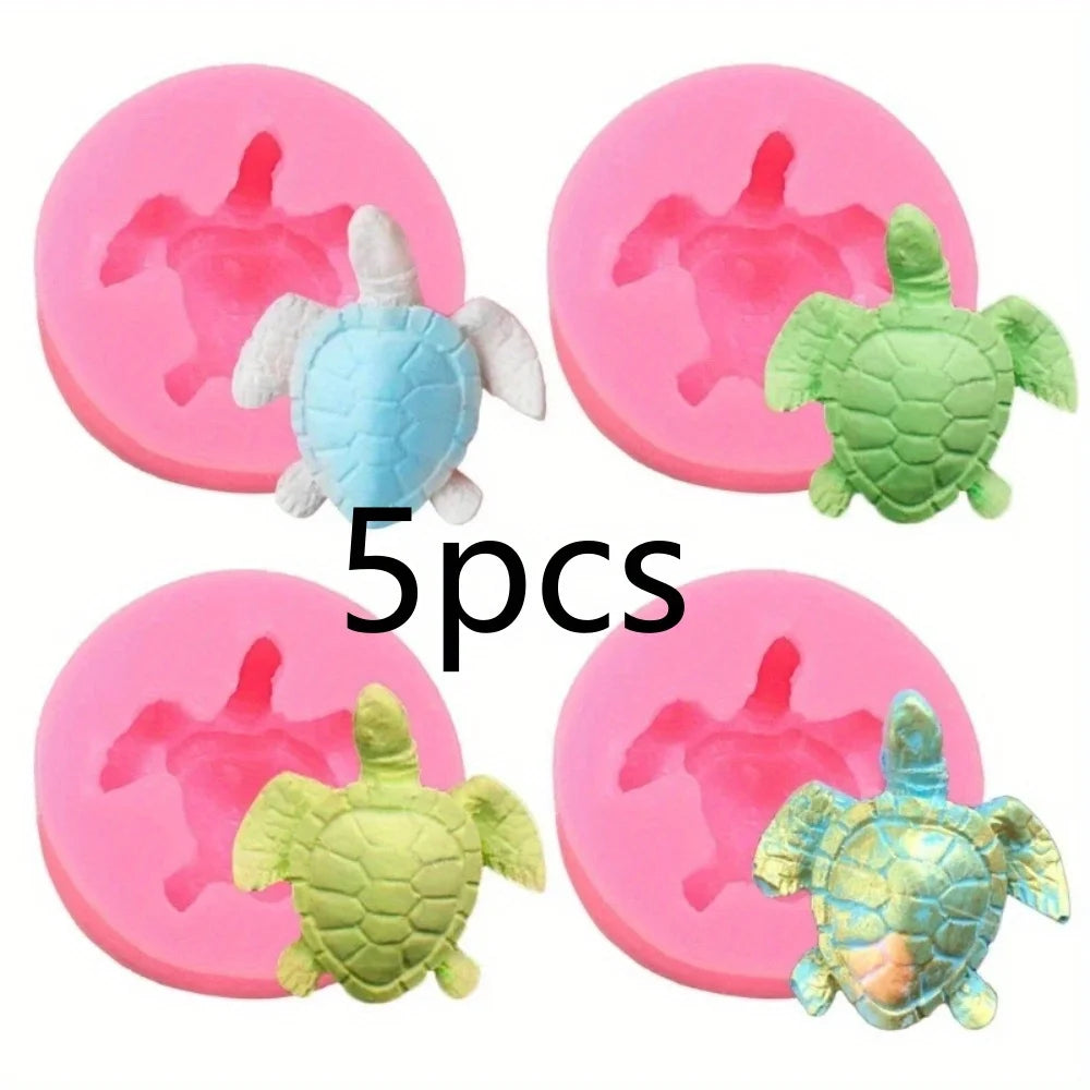 5-Piece Silicone Turtle Mold Set for Resin, Chocolate, Soap, and Cake Decorating