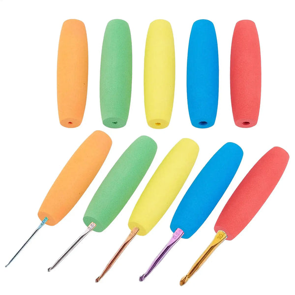 A pack of ten foam grip sleeves for tools and utensils in various colors including orange, green, yellow, blue, and red.