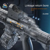 A close-up of a black water gun replica with a Z-lock mechanism and a barrel, simulating a shooting experience.