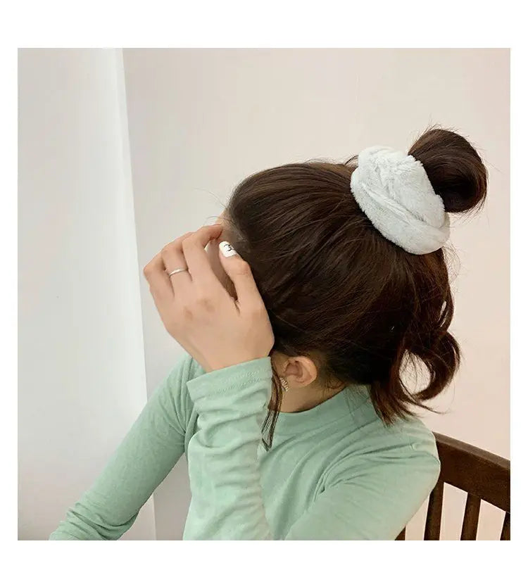 Plush Knit Scrunchie Hair Ties with Leather Accent