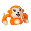 An orange interactive rolling monkey toy with large eyes and a smiling expression.