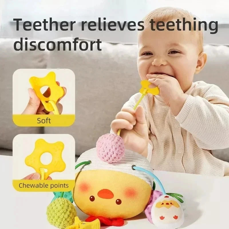 Montessori Baby Sensory Crab Toy with Clip, Rattle & Teether for 0-6 Months