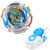 Metal spinning top battle set featuring a blue and gold spinning top and a white string launcher.