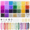 A variety of 23 colors of 6mm round glass beads for jewelry making displayed in small compartments.