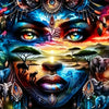 Vibrant digital art portrait of an elephant face with intricate patterns and colorful details.