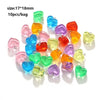 A collection of colorful heart-shaped charms in various shades including blue, pink, and orange.