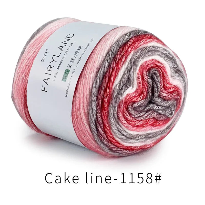 Spool of Fairyland long distance cake blue red and gray gradient cotton-wool yarn for knitting and crochet