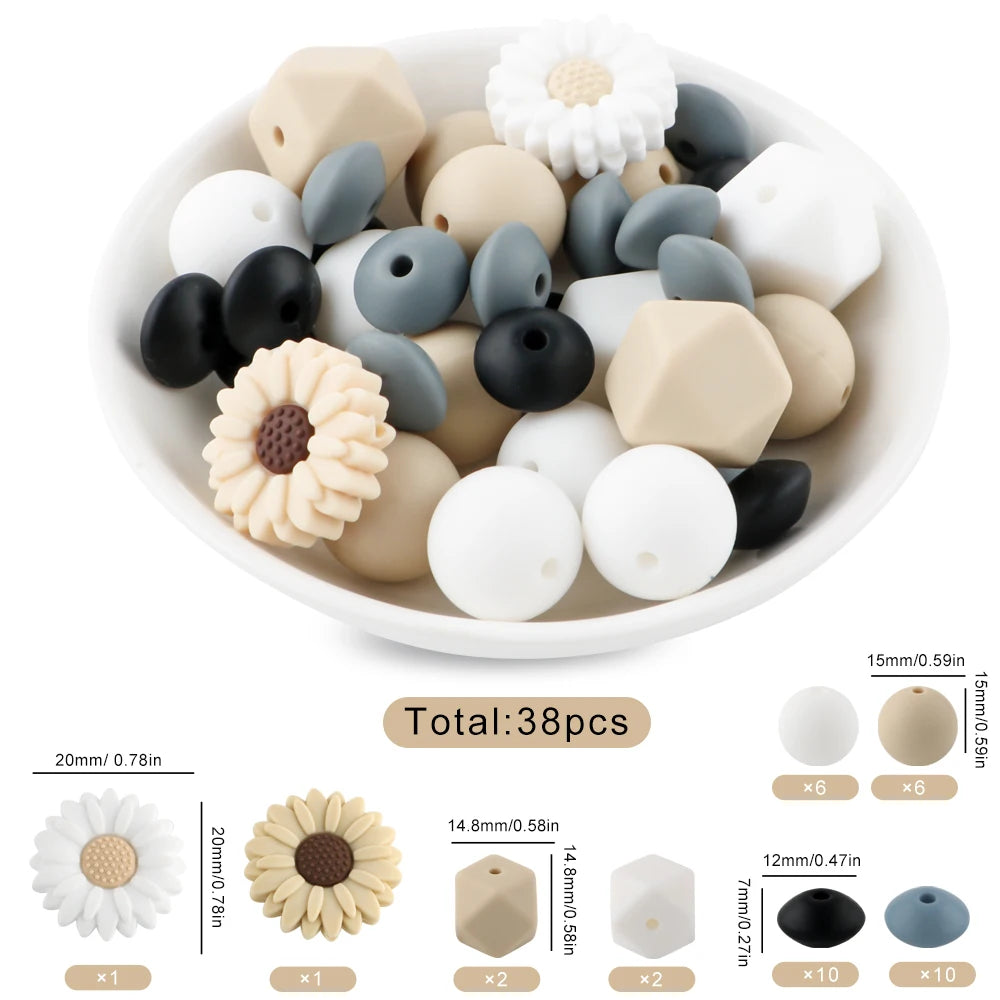 Silicone Focal Beads Set with Flower & Leaf Shapes for Jewelry Making