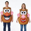 A man and a woman wearing matching Mr. & Mrs. Potato Head couple costumes.
