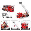 Die-cast alloy fire truck set featuring a rescue vehicle and a scalable fire-fighting ladder.
