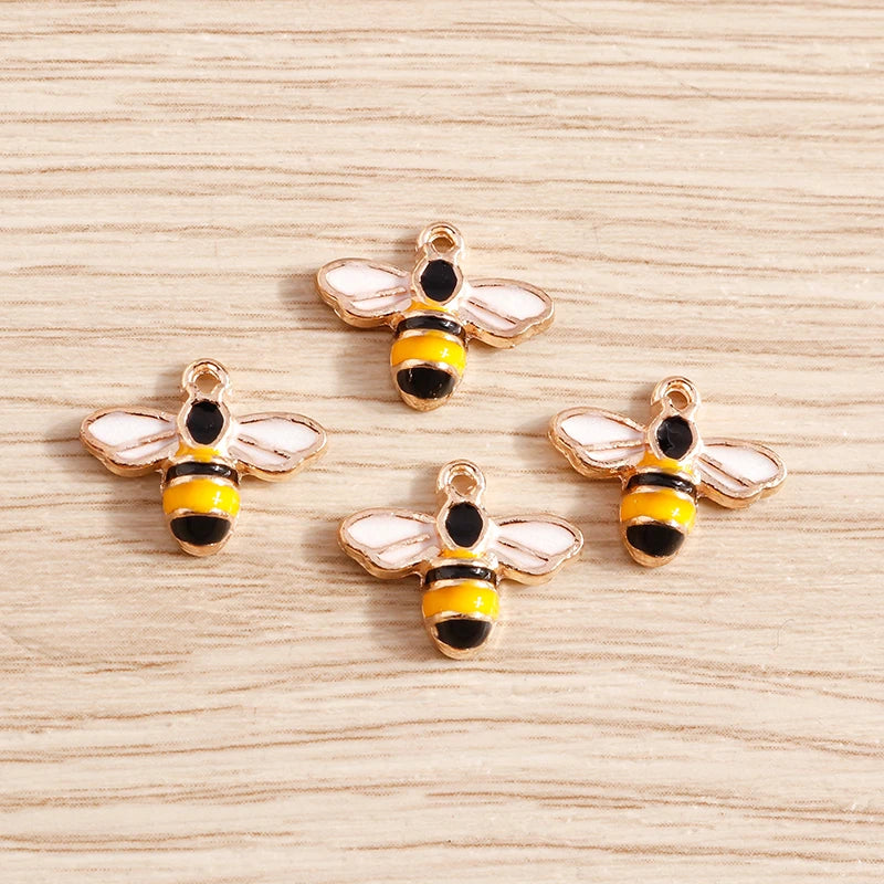 Gold Enamel Honeybee Charms for Jewelry Making (Set of 10)