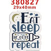 A sticker featuring the text Eat Sleep Be Cute repeat with a crescent moon and stars.