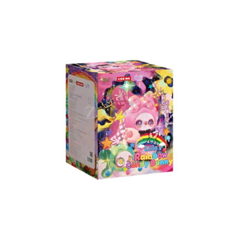 A colorful blind box featuring a pink bunny character from the Liila Rainbow Candy Bunny series.