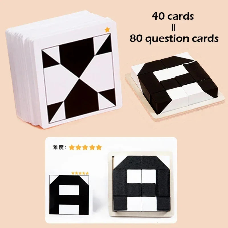 Un set de 40 cartes de questions et de blocs de construction pour l'apprentissage géométrique Montessori