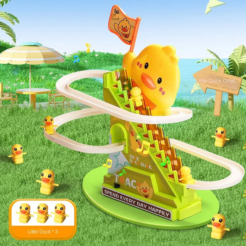 Interactive Climbing Duck Roller Coaster Toy with Lights and Music