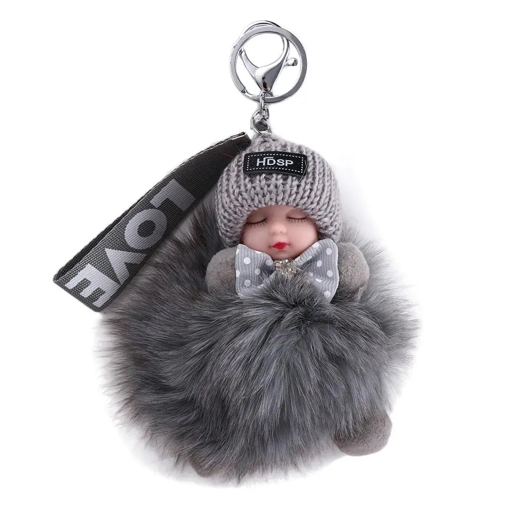 Kawaii Plush Keychain with Sleeping Baby Design