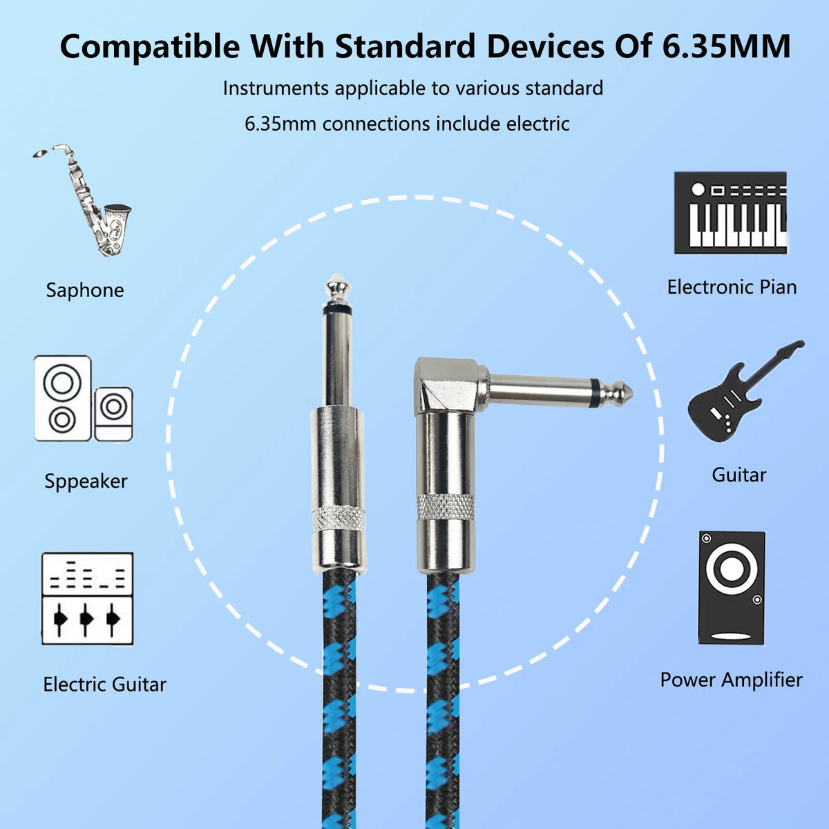 Braided Guitar Cable with 90° Plug – Noise Reduction for Clear Sound