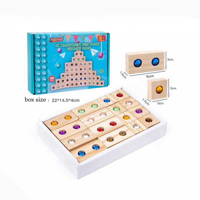 Rainbow Wooden Stacking Blocks with Acrylic Gems