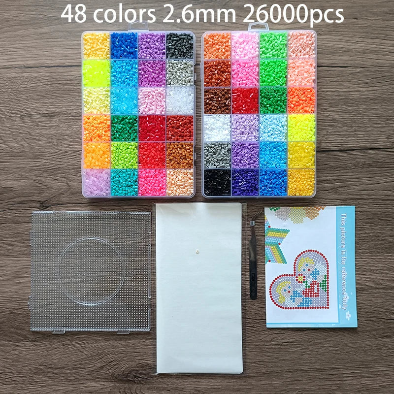 A set of 48 colors of 2.6mm fuse beads for crafting and pixel art projects