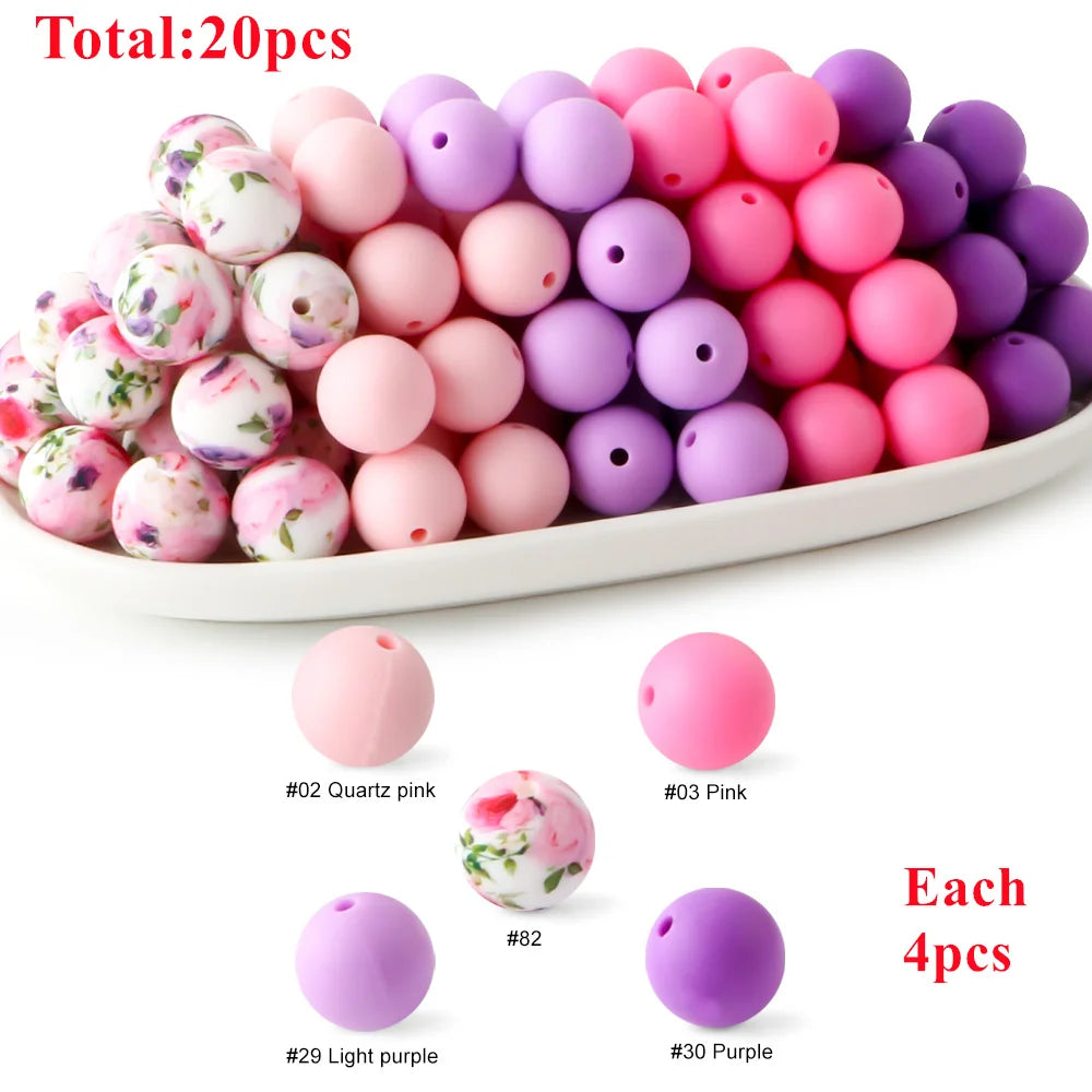 15mm Printed Silicone Beads Value Pack – 20 Pieces for DIY Jewelry & Crafts
