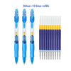 A set of blue retractable gel pens with 10 blue refills displayed in a vertical arrangement.