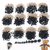A collection of plastic safety eyes for amigurumi in black and beige colors with locking washers.