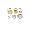 A set of crystal rondelle spacer beads in gold and silver finishes, showing various sizes.