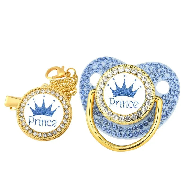 Crystal Crown Pacifier Clip Set with Silicone Nipple